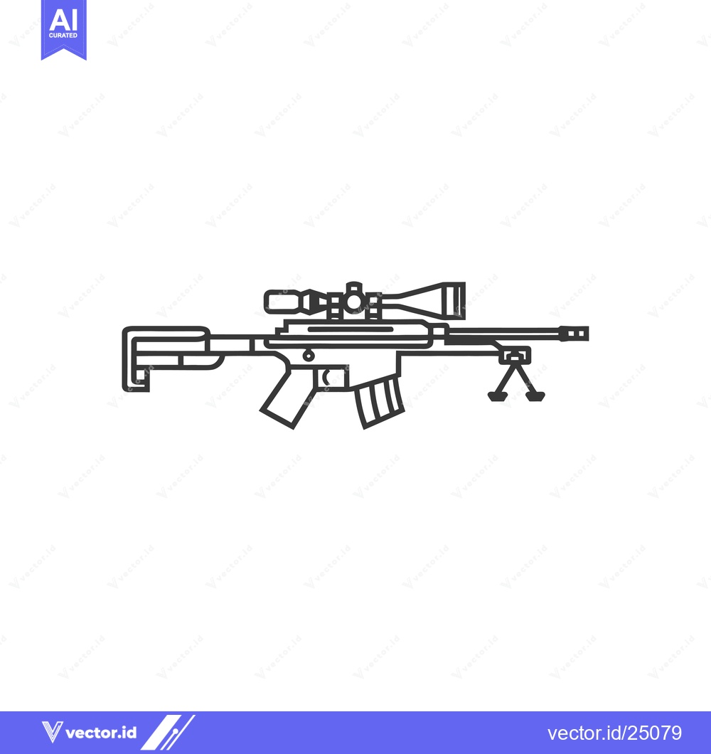 Premium Vector dari Black and White Line Art Illustration of a Sniper Rifle