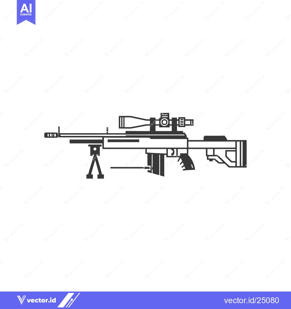 Premium Vector of Black and White Line Art Illustration of a Sniper Rifle