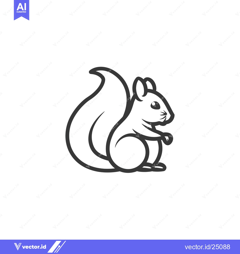 Premium Vector of Black and White Line Art Illustration of a Squirrel