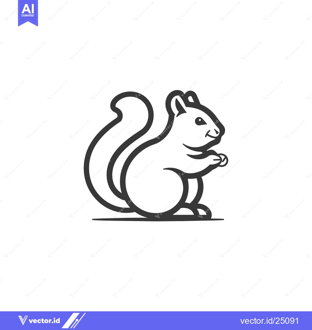 Premium Vector of Black and white line art illustration of a squirrel holding a nut