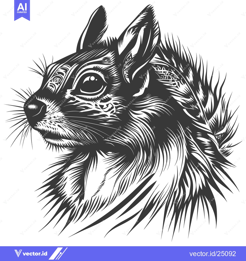 Premium Vector of Black and White Line Art Illustration of a Squirrel's Head