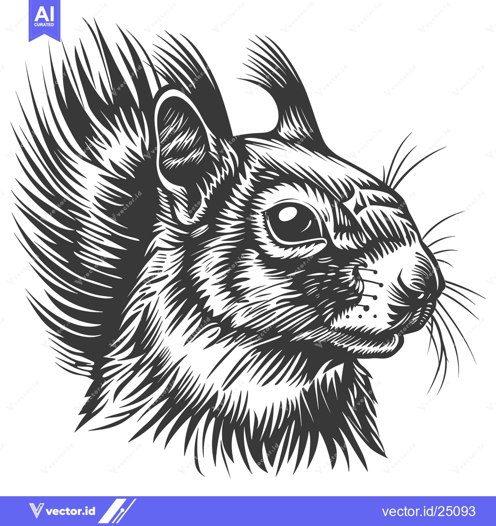 Premium Vector of Black and White Line Art Illustration of a Squirrel's Head