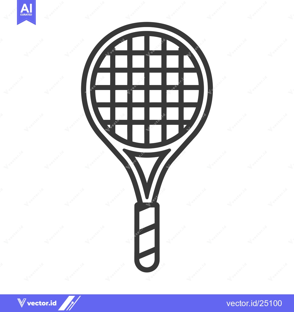 Premium Vector dari Black and white line art illustration of a tennis racket