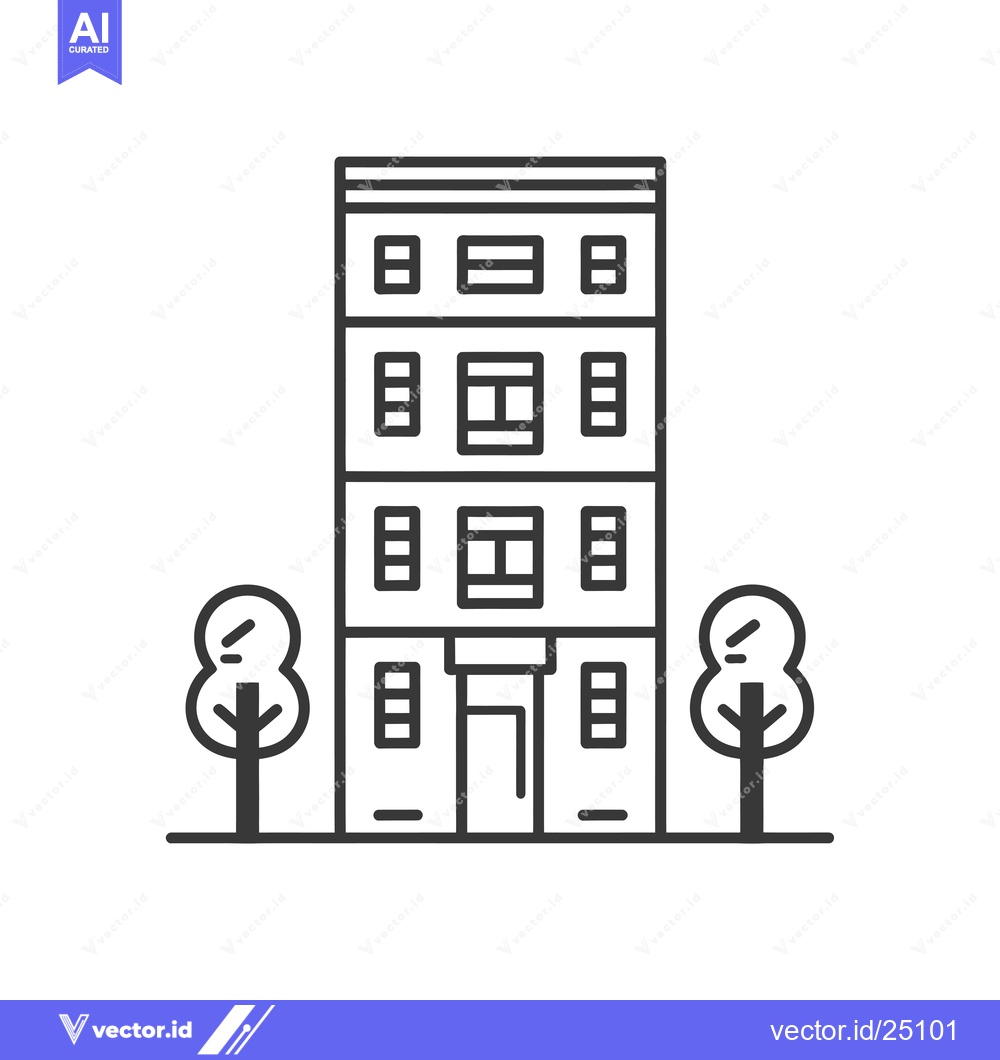 Premium Vector of Black and White Line Art Illustration of a Three-Story Building with T