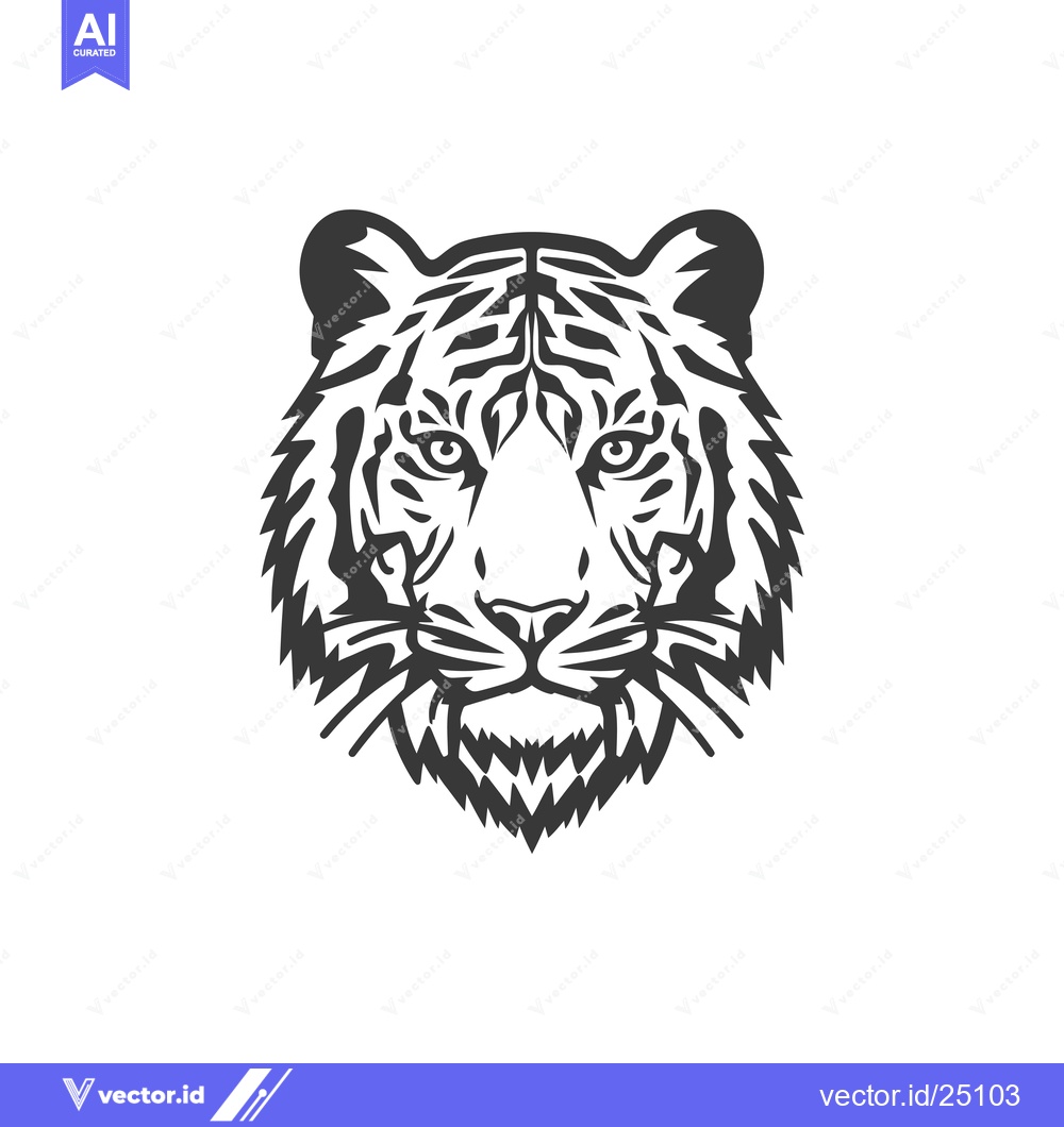 Premium Vector dari Black and White Line Art Illustration of a Tiger's Head