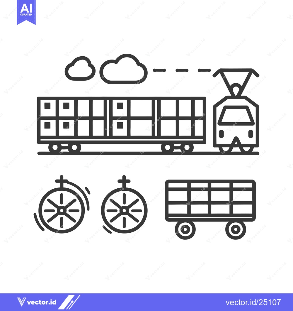 Premium Vector dari Black and White Line Art Illustration of a Train, a Wagon, and Wheels