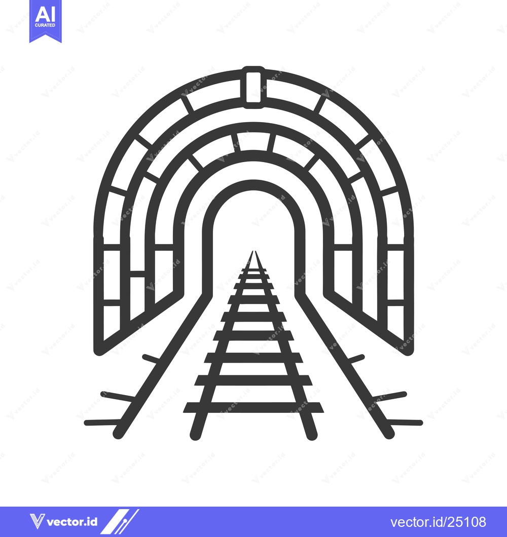 Premium Vector of Black and white line art illustration of a train track leading into a