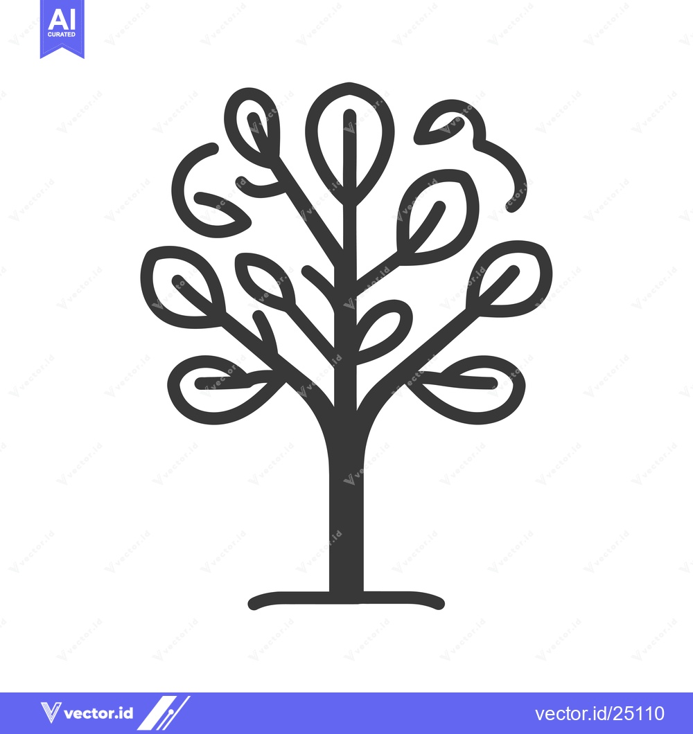Premium Vector of Black and white line art illustration of a tree with leaves