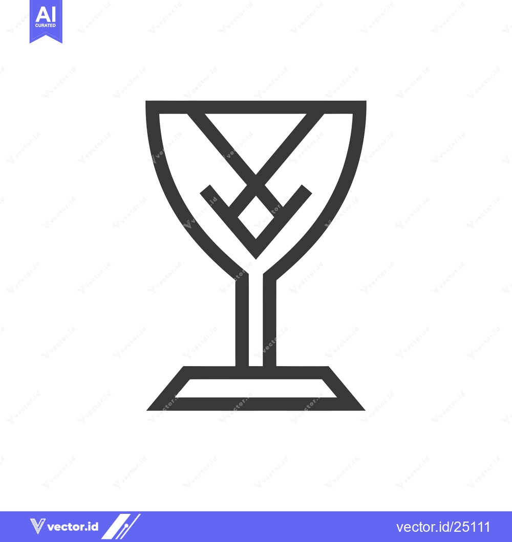 Premium Vector of Black and White Line Art Illustration of a Trophy Cup