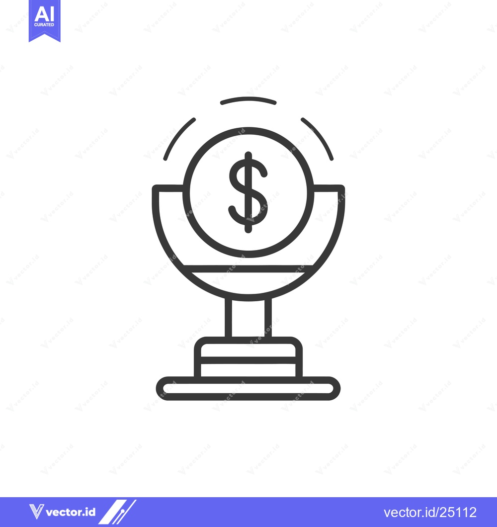Premium Vector of Black and white line art illustration of a trophy with a dollar sign