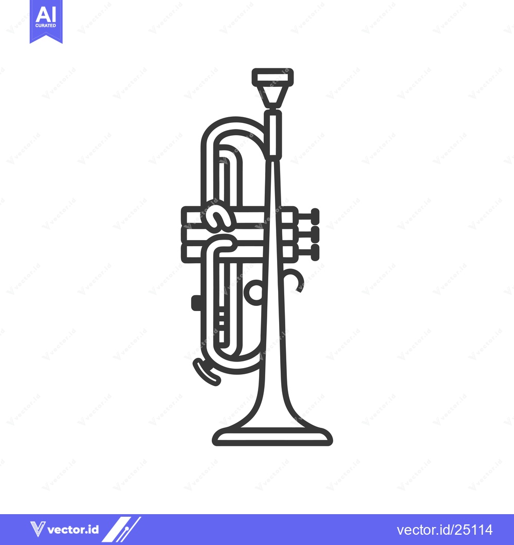 Premium Vector of Black and White Line Art Illustration of a Trumpet