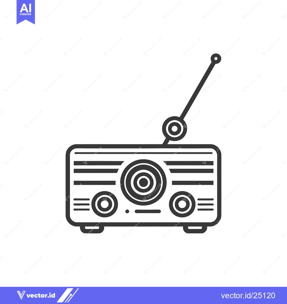 Premium Vector dari Black and white line art illustration of a vintage radio