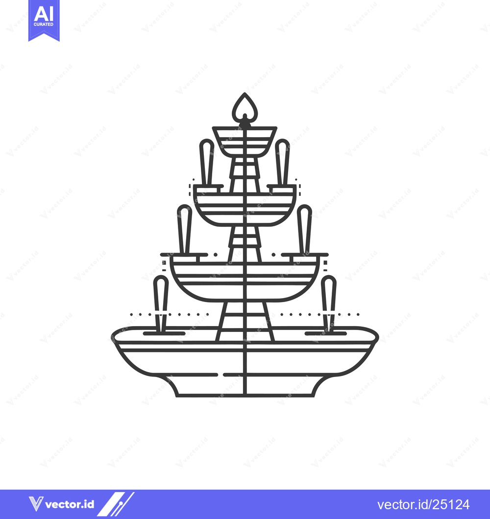 Premium Vector dari Black and White Line Art Illustration of a Water Fountain