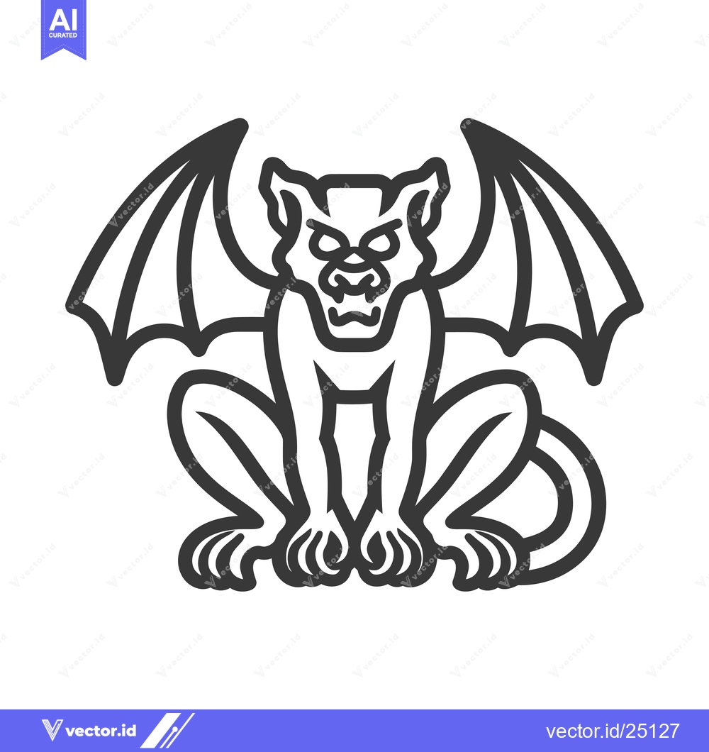 Premium Vector dari Black and White Line Art Illustration of a Winged Gargoyle