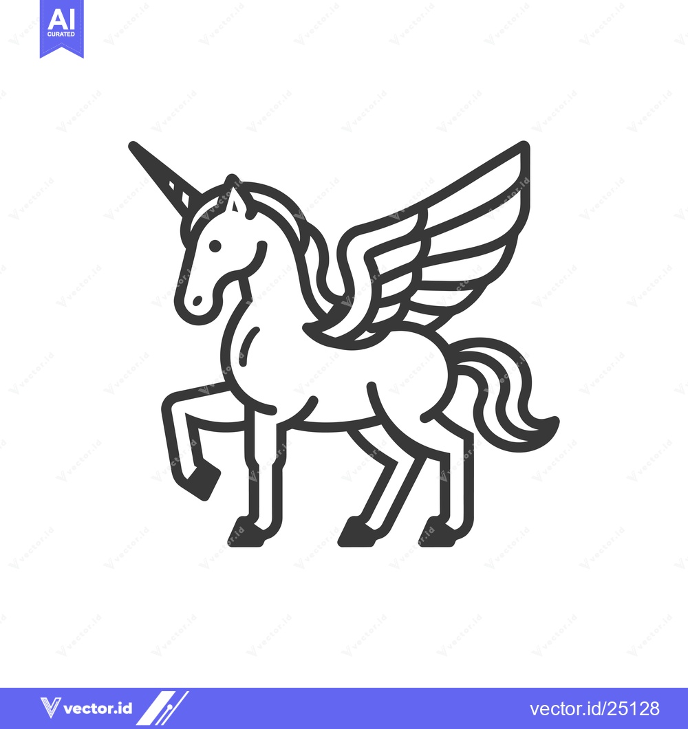 Premium Vector dari Black and white line art illustration of a winged unicorn