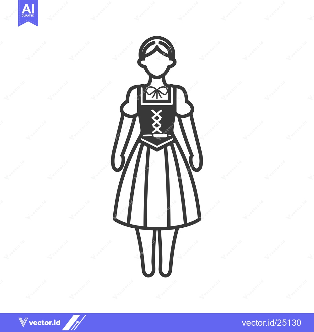 Premium Vector dari Black and white line art illustration of a woman in traditional German