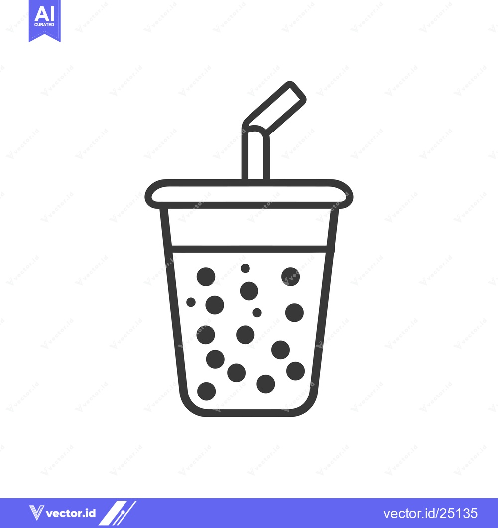 Premium Vector dari Black and White Line Art Illustration of Bubble Tea with a Straw