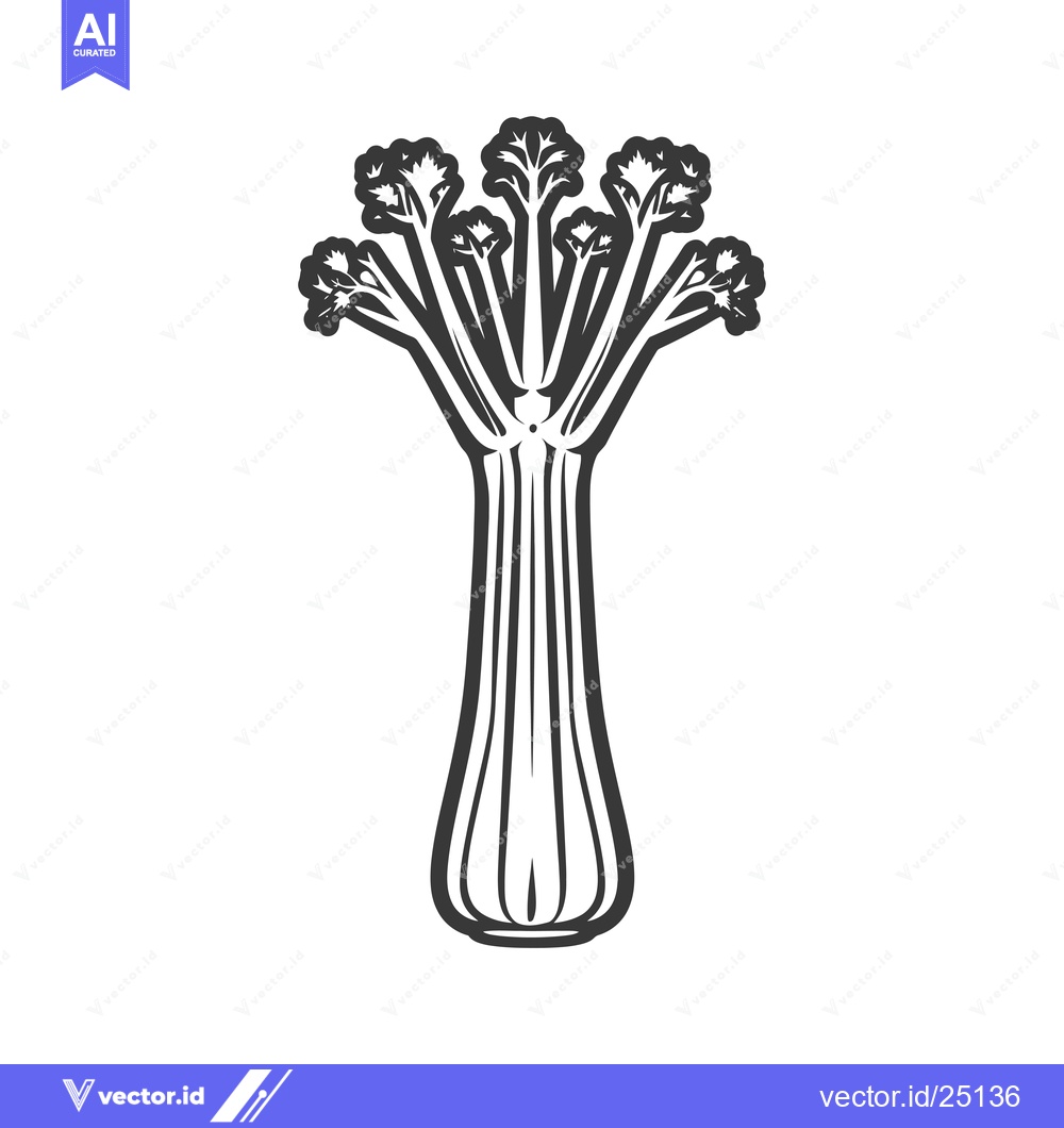 Premium Vector of Black and White Line Art Illustration of Celery