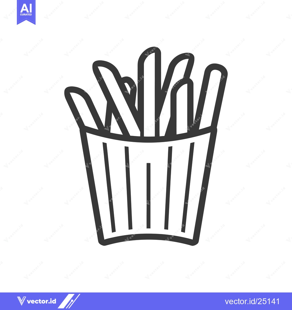 Premium Vector of Black and white line art illustration of french fries in a paper cup