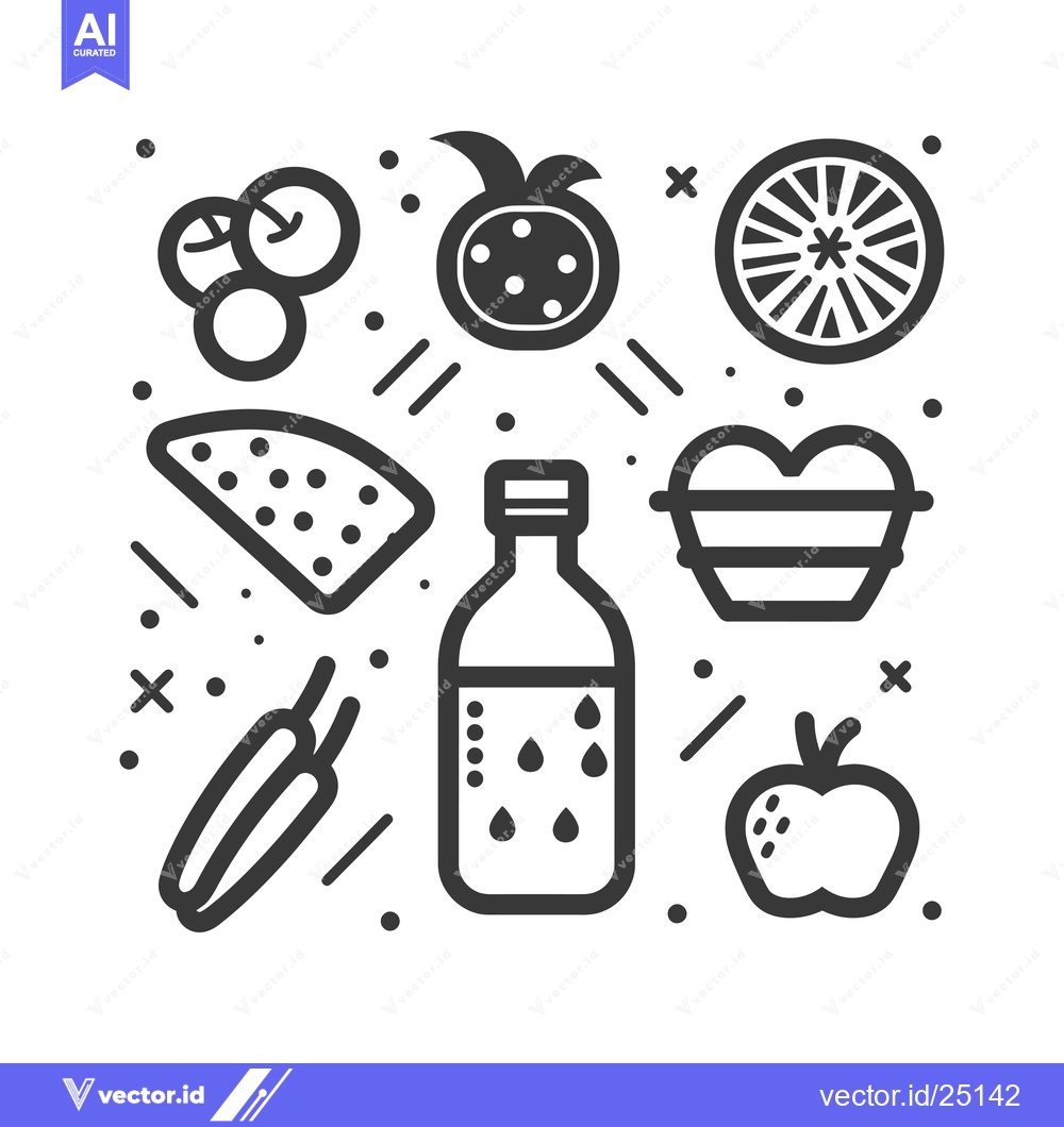 Premium Vector dari Black and White Line Art Illustration of Fresh Produce and a Bottle of