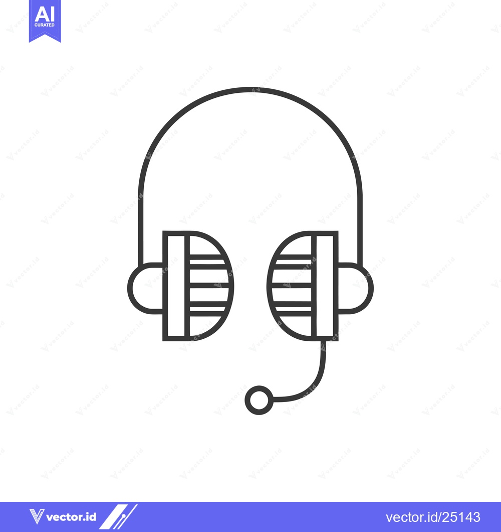 Premium Vector dari Black and White Line Art Illustration of Headphones with a Microphone