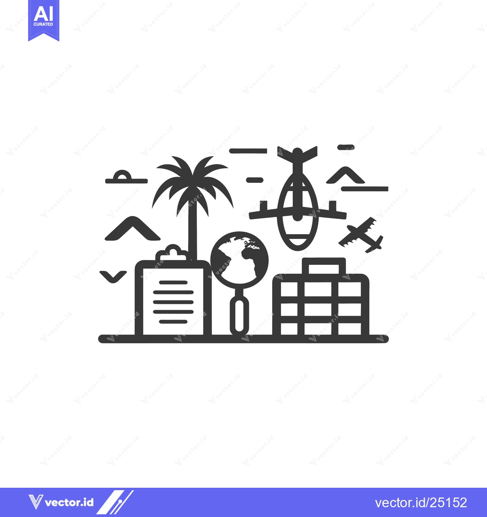Premium Vector dari Black and white line art illustration of travel-related elements