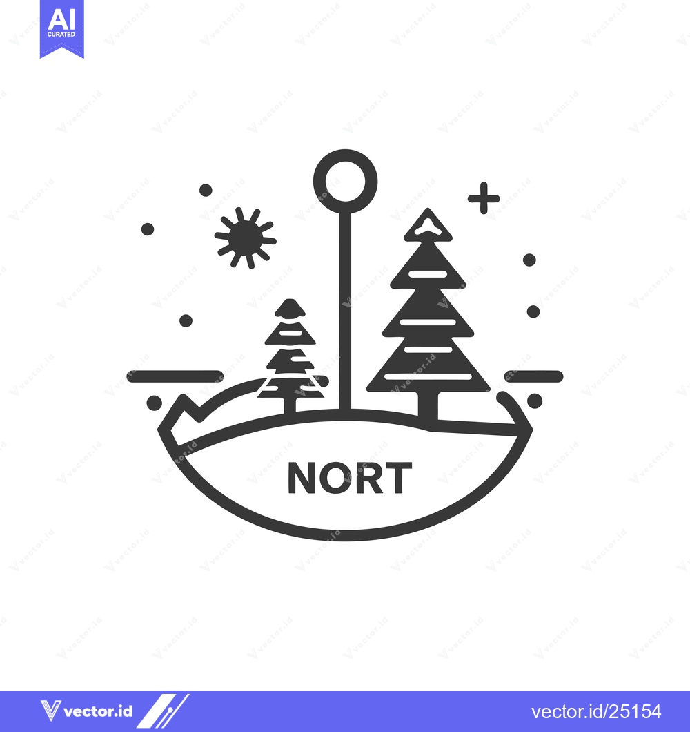 Premium Vector dari Black and White Line Art Logo with Sun, Trees, and the Word "NORT"