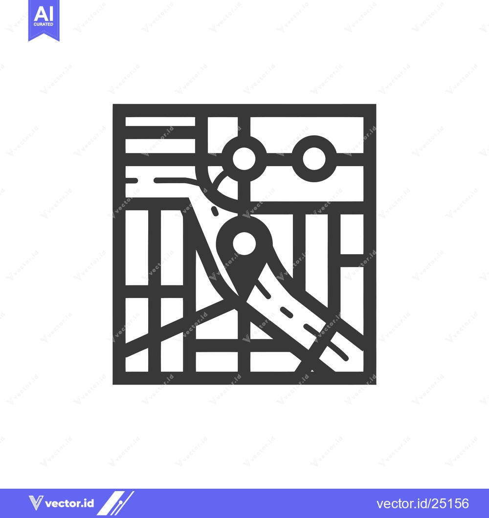 Premium Vector dari Black and White Line Art Map Icon