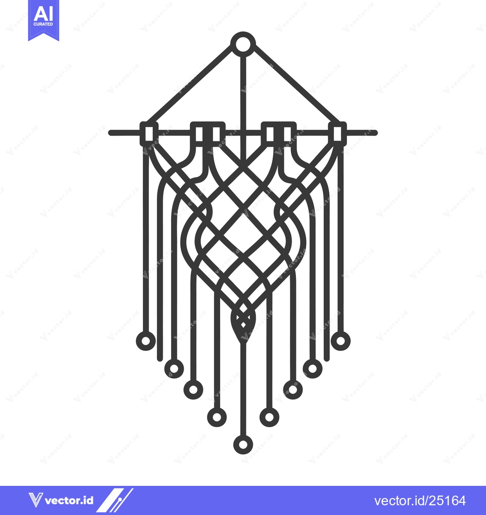 Premium Vector dari Black and White Line Art of a Knotted Macrame Hanging