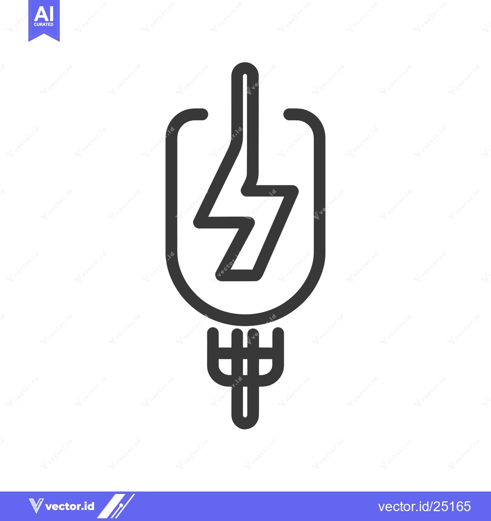 Premium Vector dari Black and White Line Art of a Lightning Bolt Inside a Plug Icon