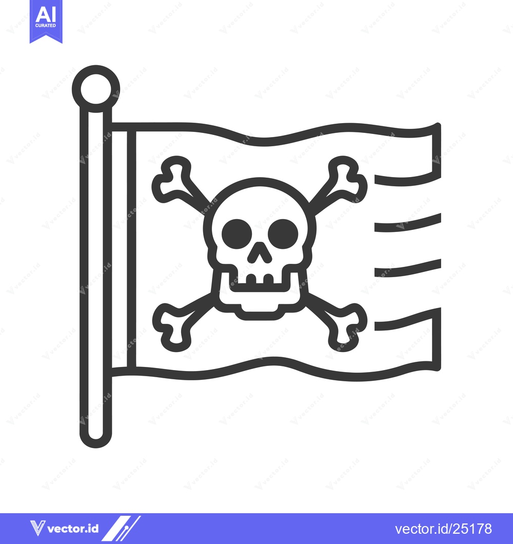 Premium Vector dari Black and White Line Art of a Pirate Flag with a Skull and Crossbones