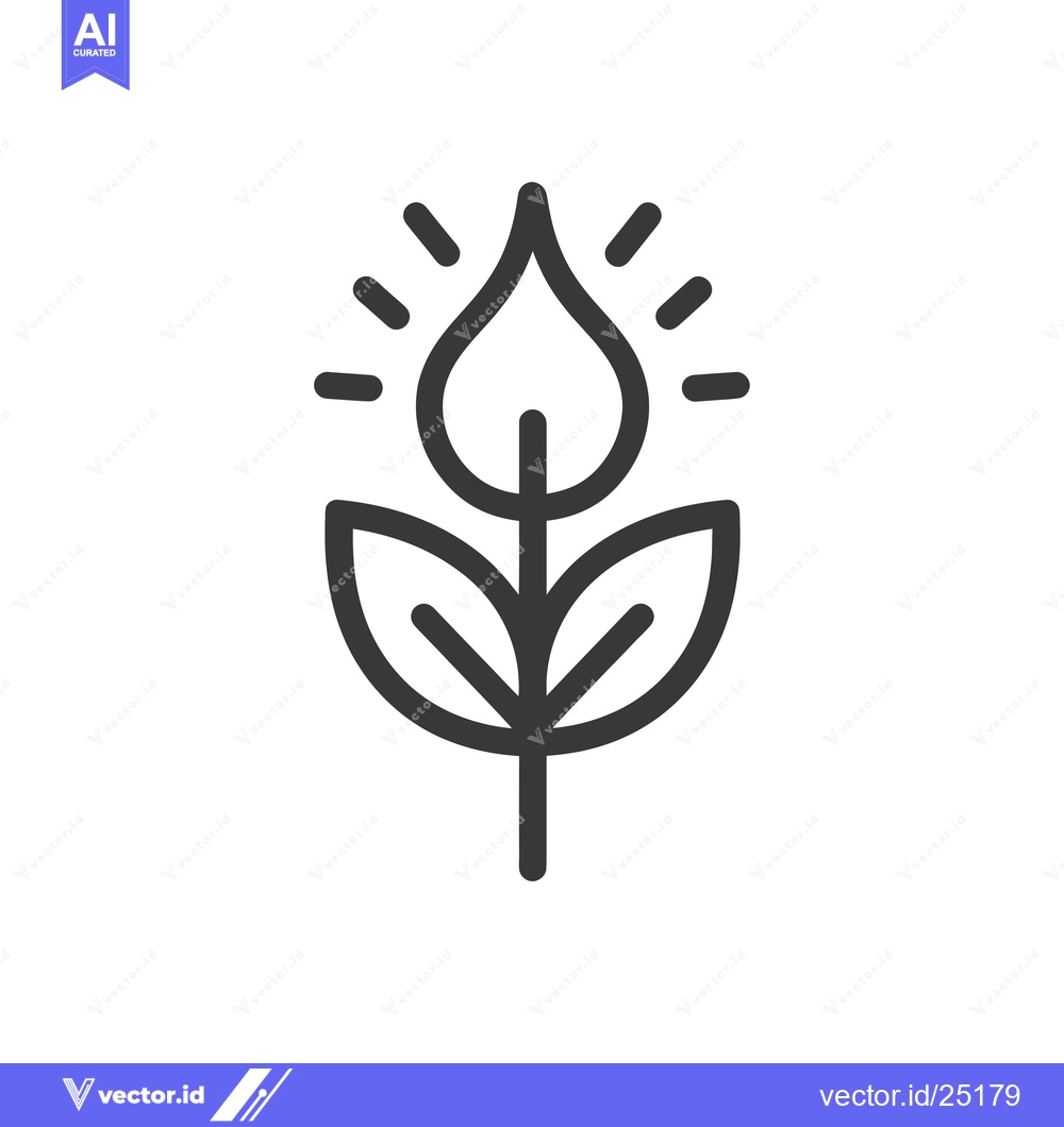 Premium Vector dari Black and White Line Art of a Plant with Two Leaves and a Single Bloss
