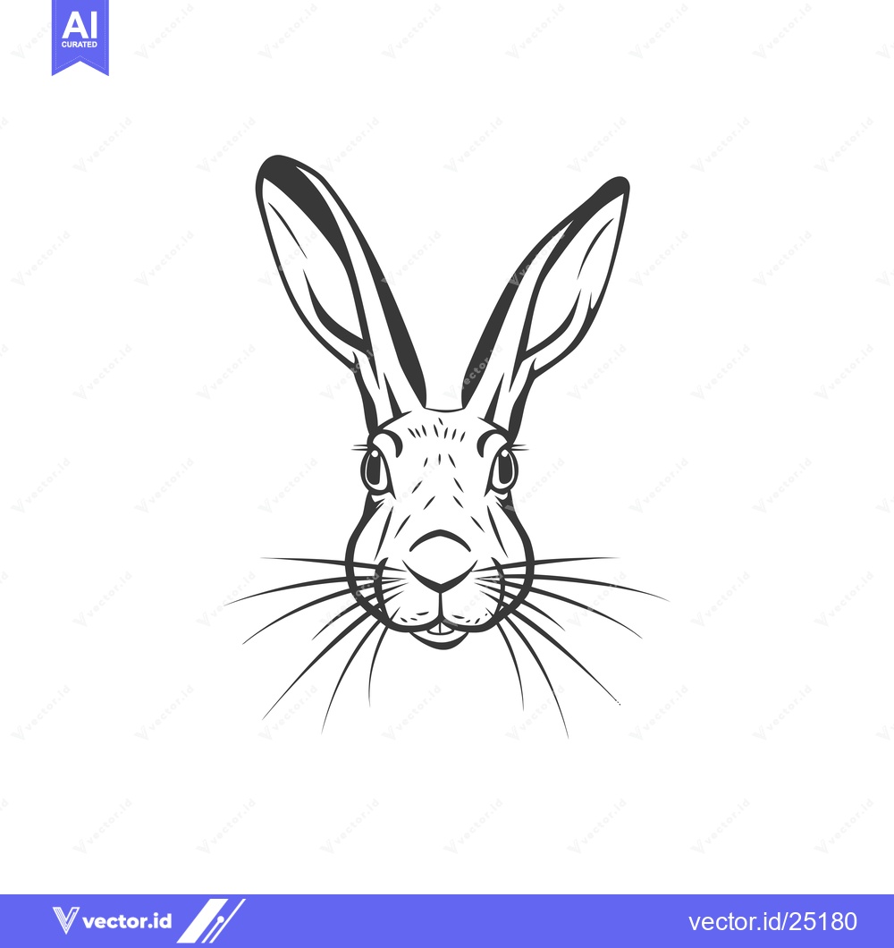 Premium Vector of Black and White Line Art of a Rabbit's Face