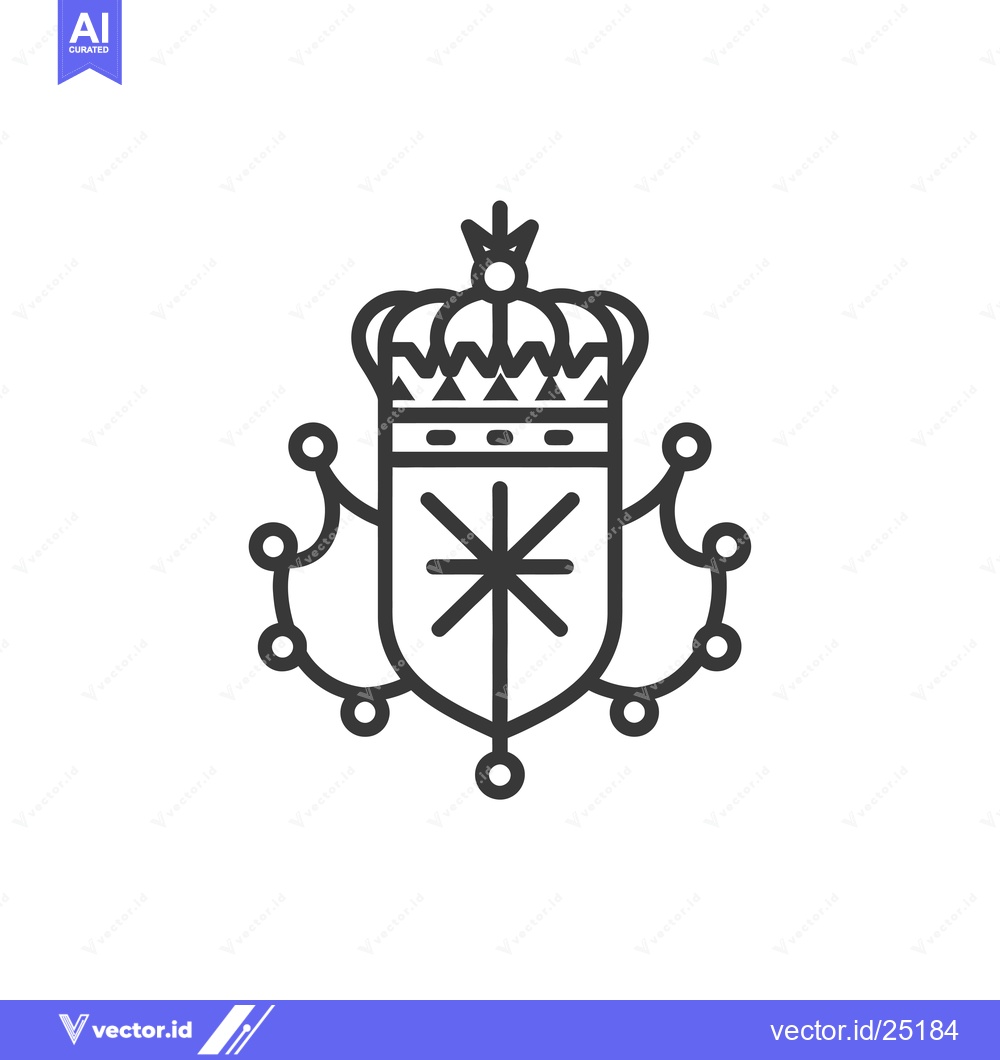 Premium Vector dari Black and White Line Art of a Shield, Crown and Starburst