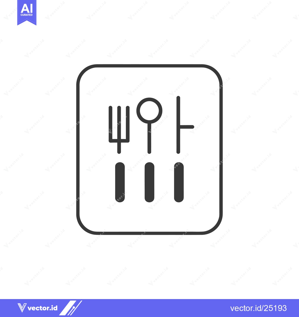 Premium Vector of Black and White Line Art of Fork, Spoon, and Knife in a Square