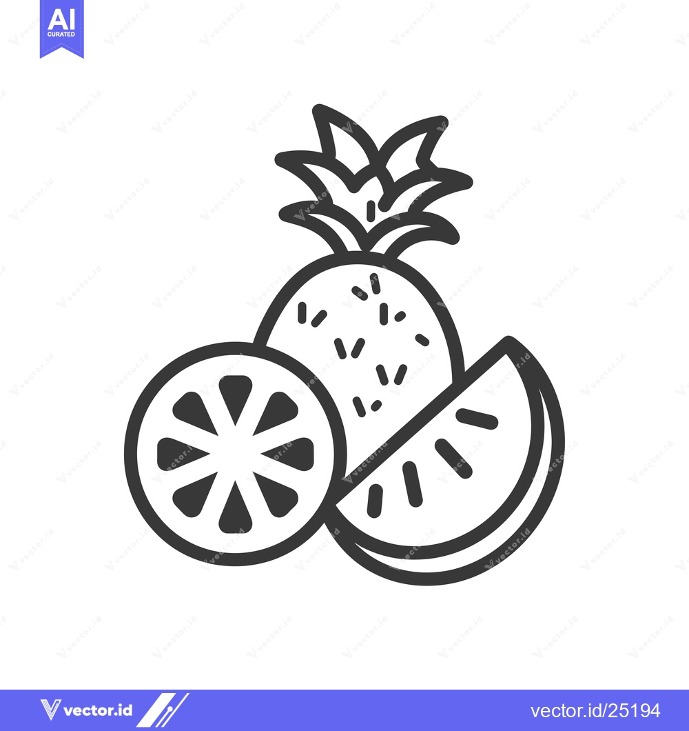 Premium Vector dari Black and White Line Art of Pineapple, Orange, and Watermelon Slices