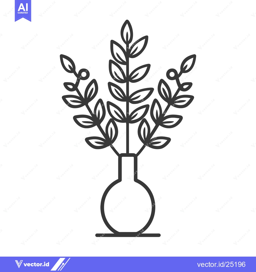 Premium Vector dari Black and White Line Art of Three Branches in a Vase