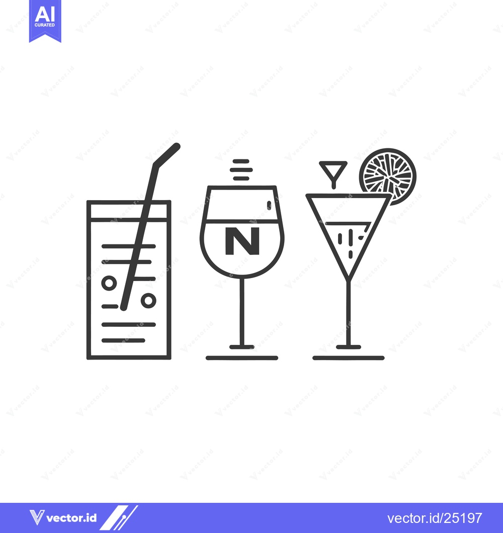 Premium Vector of Black and White Line Art of Three Different Drink Glasses