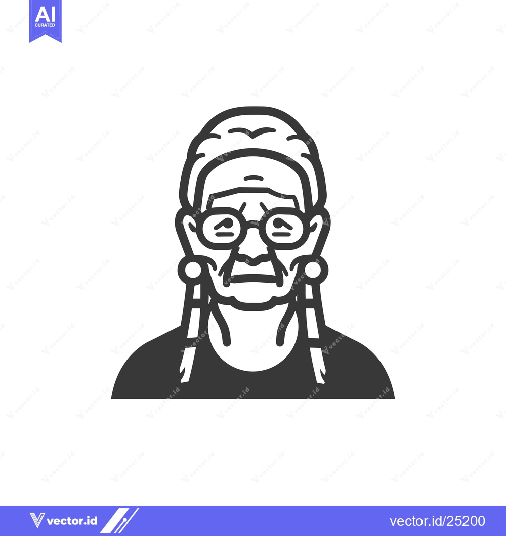 Premium Vector of Black and White Line Art Portrait of an Elderly Person with Glasses an