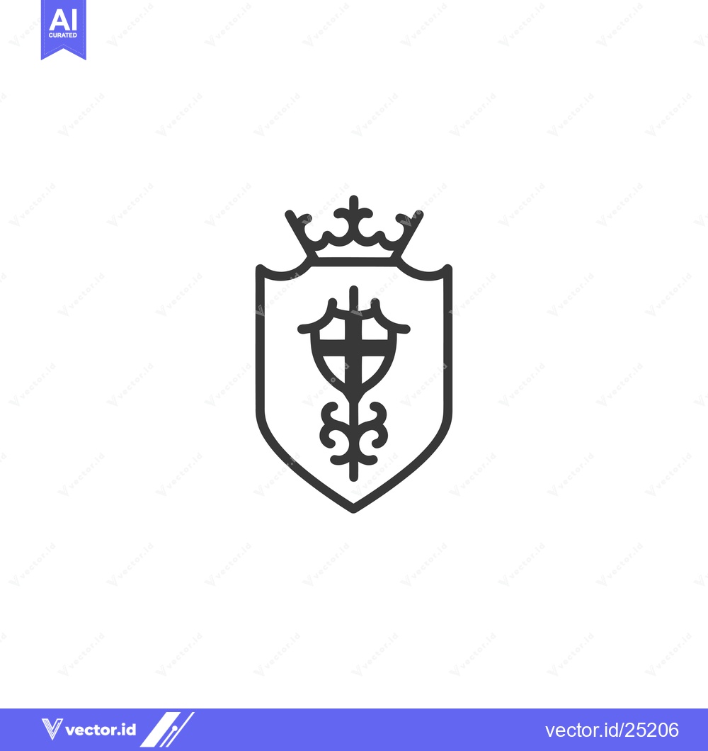 Premium Vector dari Black and White Line Art Shield with Crown and Cross
