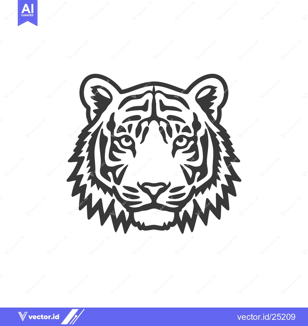 Premium Vector dari Black and White Line Art Tiger Head