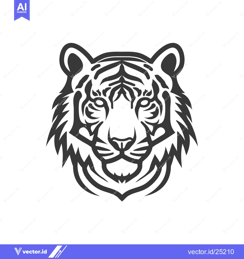 Premium Vector of Black and White Line Art Tiger Head Illustration