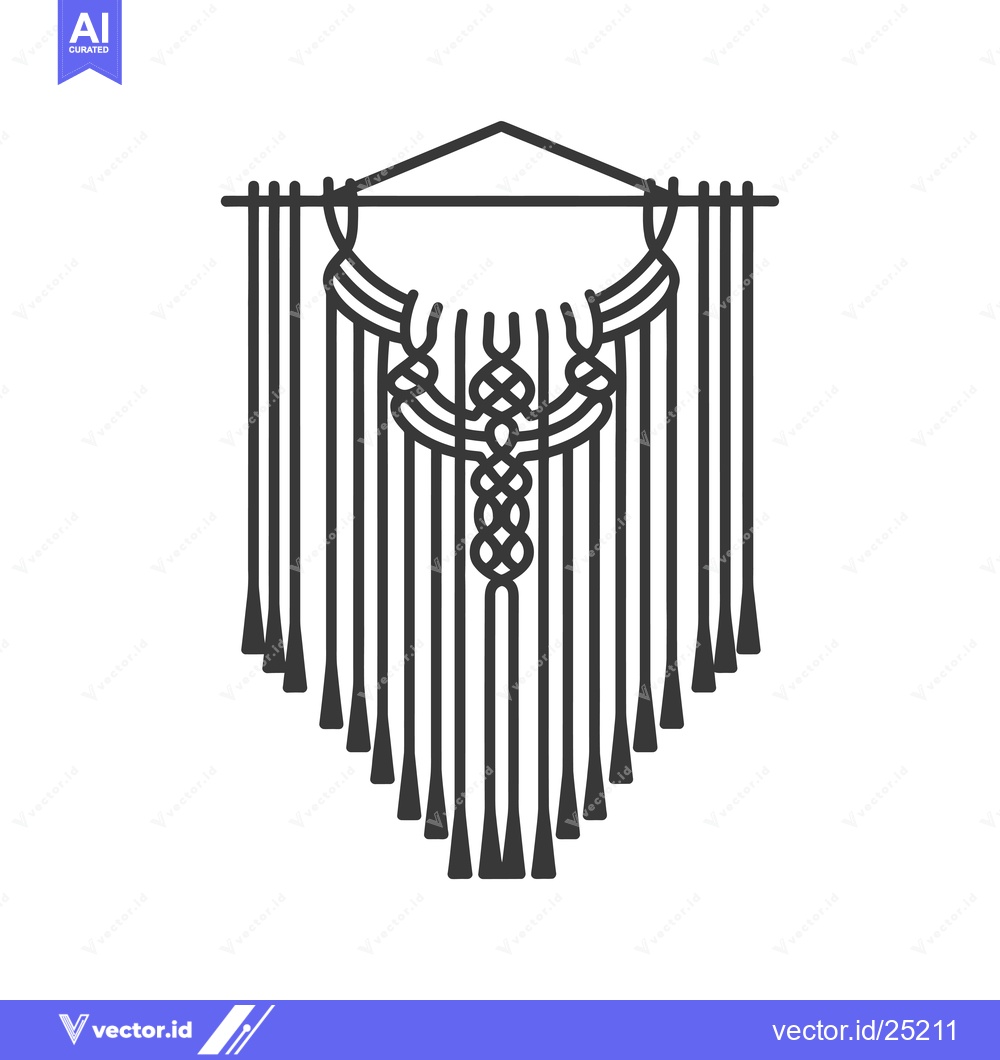 Premium Vector dari Black and White Line Art Wall Hanging with Tassels