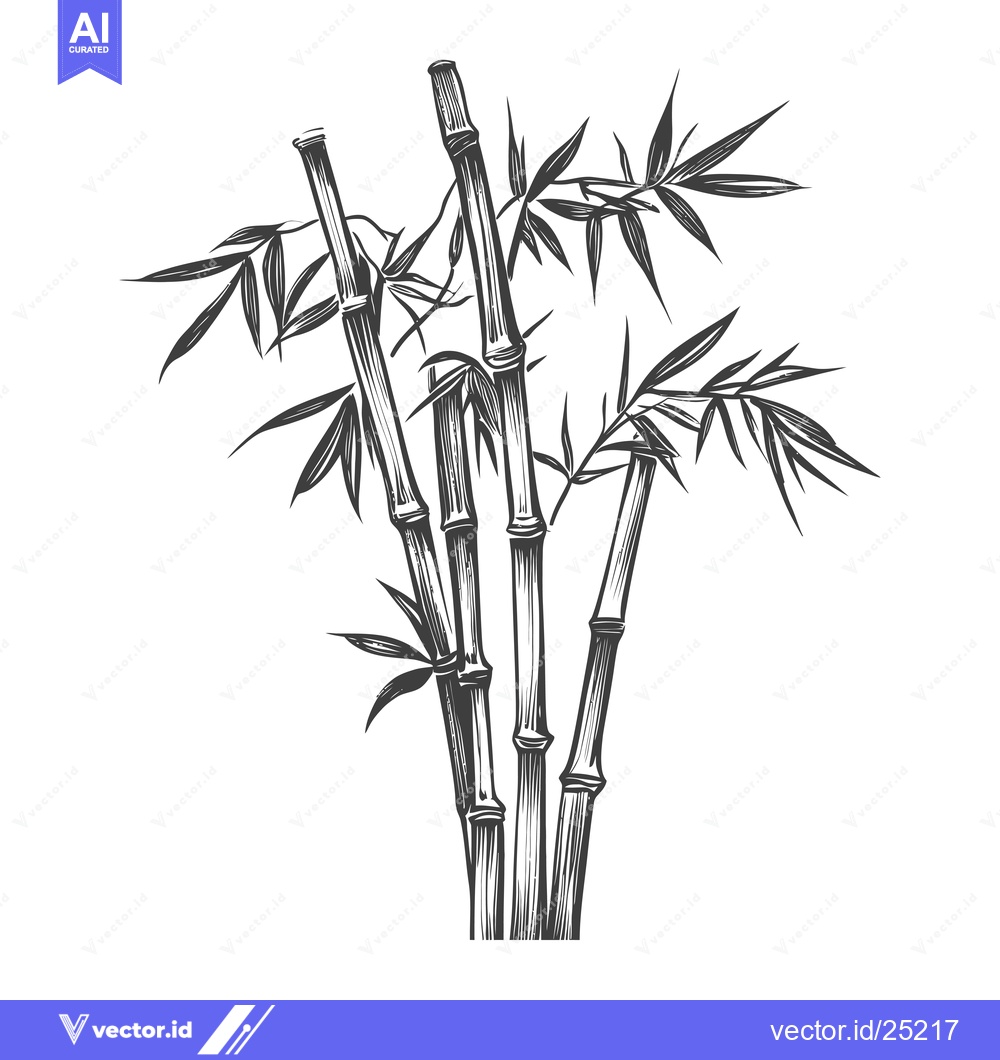 Premium Vector dari Black and White Line Drawing of a Bamboo Plant