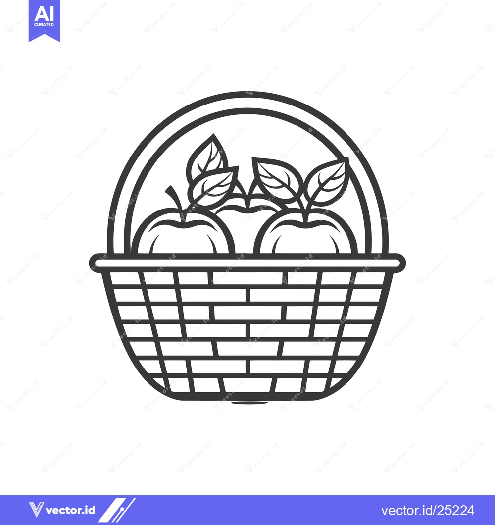Premium Vector of Black and White Line Drawing of a Basket of Apples