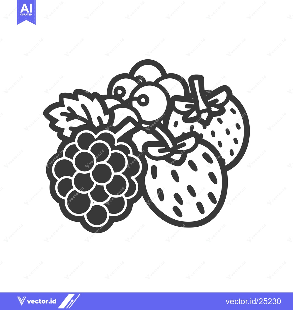 Premium Vector dari Black and White Line Drawing of a Blackberry, Strawberry, and Currants