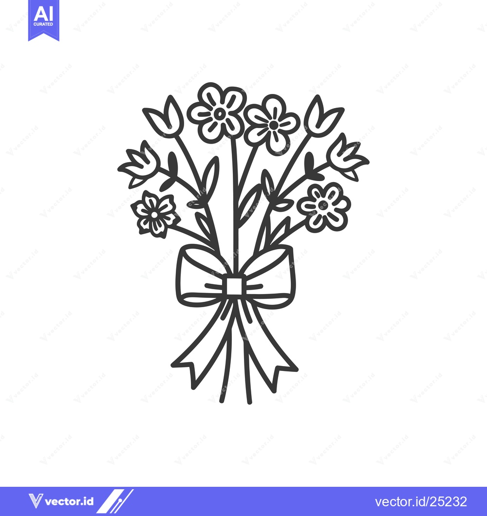 Premium Vector dari Black and White Line Drawing of a Bouquet of Flowers with a Bow