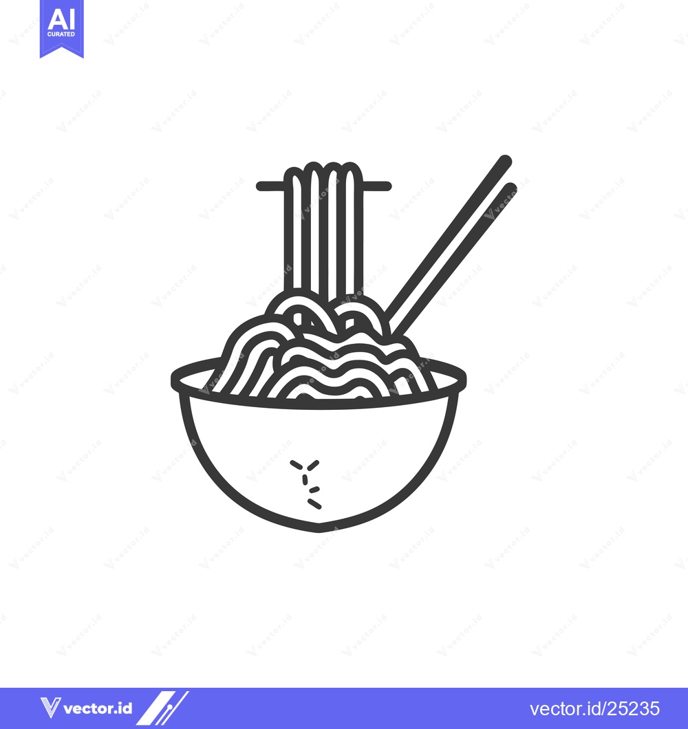 Premium Vector of Black and white line drawing of a bowl of noodles with chopsticks