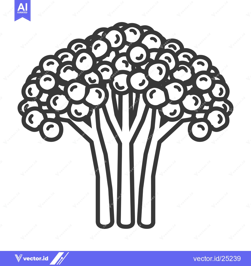 Premium Vector dari Black and White Line Drawing of a Broccoli Floret