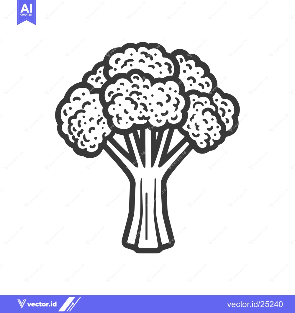 Premium Vector of Black and white line drawing of a broccoli floret